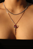 Platinum Plated Red Rose Layer Necklace