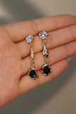 18K Real Gold Plated Diamond Black Gem Dangle Earrings