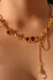 18K Real Gold Plated Red Gem Twist Necklace