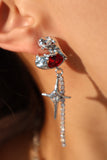 Platinum plated red gem star earrings