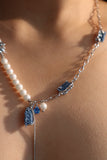 Platinum Plated Denim Pearl Necklace