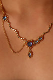 18K Real Gold Plated Deep Blue Moonstone Dangle Necklace