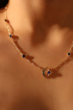 14K Gold Blue Gem Moon Star Necklace