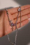 Platinum Plated Purple Gem Moon Star Necklace