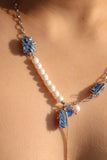 Platinum Plated Denim Pearl Necklace