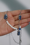 Platinum Plated Denim Pearl Necklace