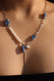 Platinum Plated Denim Pearl Necklace