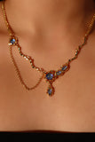 18K Real Gold Plated Deep Blue Moonstone Dangle Necklace