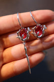 Platinum plated Red Rose Earrings