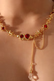 18K Real Gold Plated Red Gem Twist Necklace