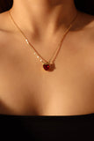 18K Gold Stainless Steel Red Heart Crown Necklace